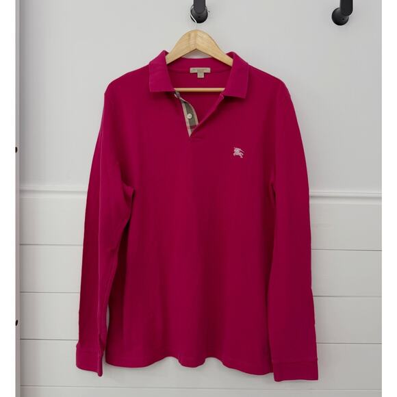 Men’s Burberry Brit Long Sleeve Cotton Polo Raspberry Pink Shirt XX - Picture 1 of 9